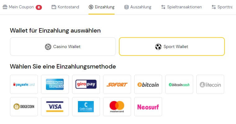 Einzahlung bei Lucky Wins
