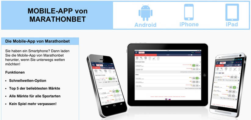 Marathonbet mit seinem mobilen Angebot (Quelle: Marathonbet)