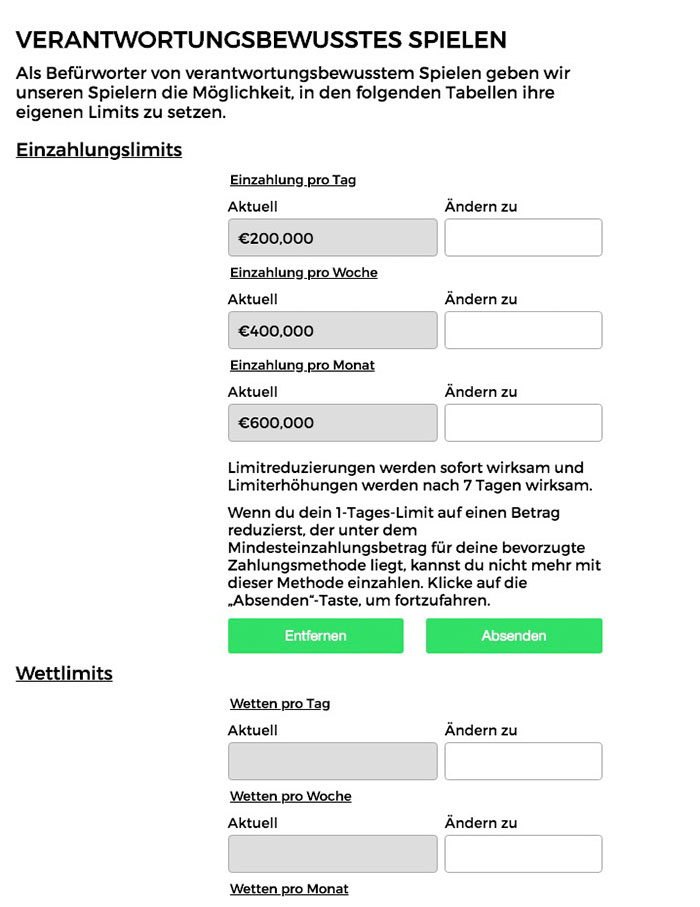 MobileWins Erfahrungen – Einzahlungslimits