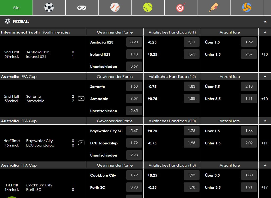 Livewetten von Mobius.bet