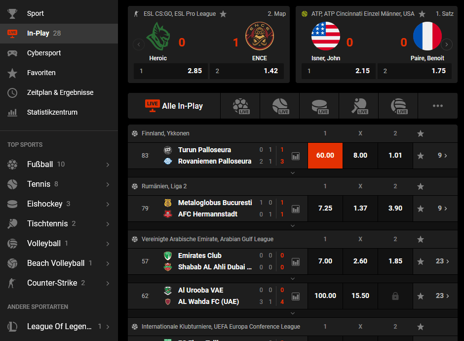 Livewetten von N1 BET