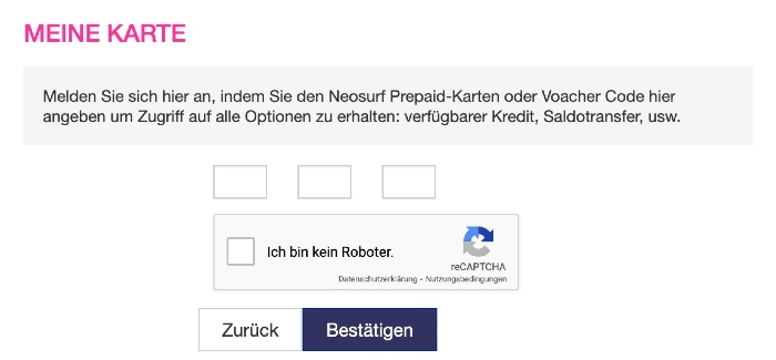 Neosurf – Kartensaldo durchführen