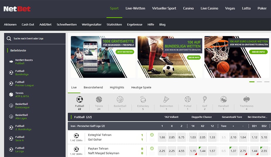 Übersichtliche Webseite von NetBet (Quelle: NetBet)