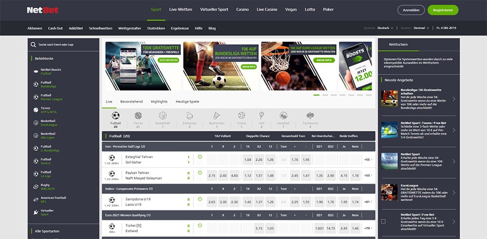 Sportwetten Webseite des Wettanbieters NetBet (Quelle: Netbet)