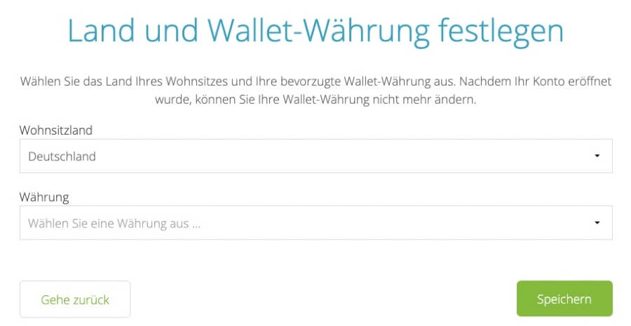 NETELLER Registrierung – Währung und Land angeben