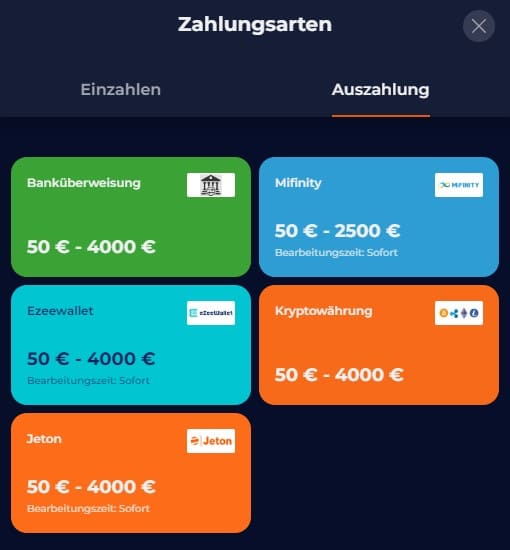 Auszahlung bei Ninecasino