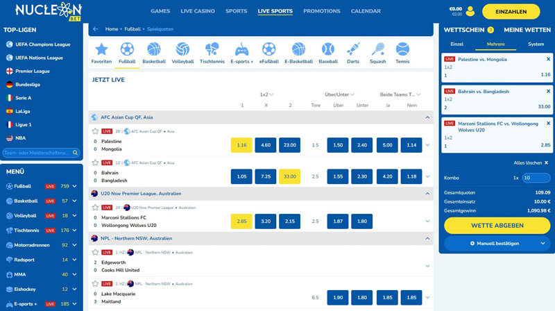 Livewetten von Nucleonbet