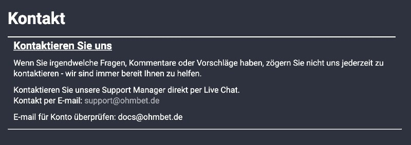 Ohmbet Sportwetten Erfahrungen – Kontakt