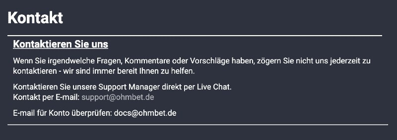 Ohmbet Sportwetten Erfahrungen – Kontakt