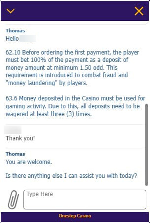 Live-Chat von Onestepcasino