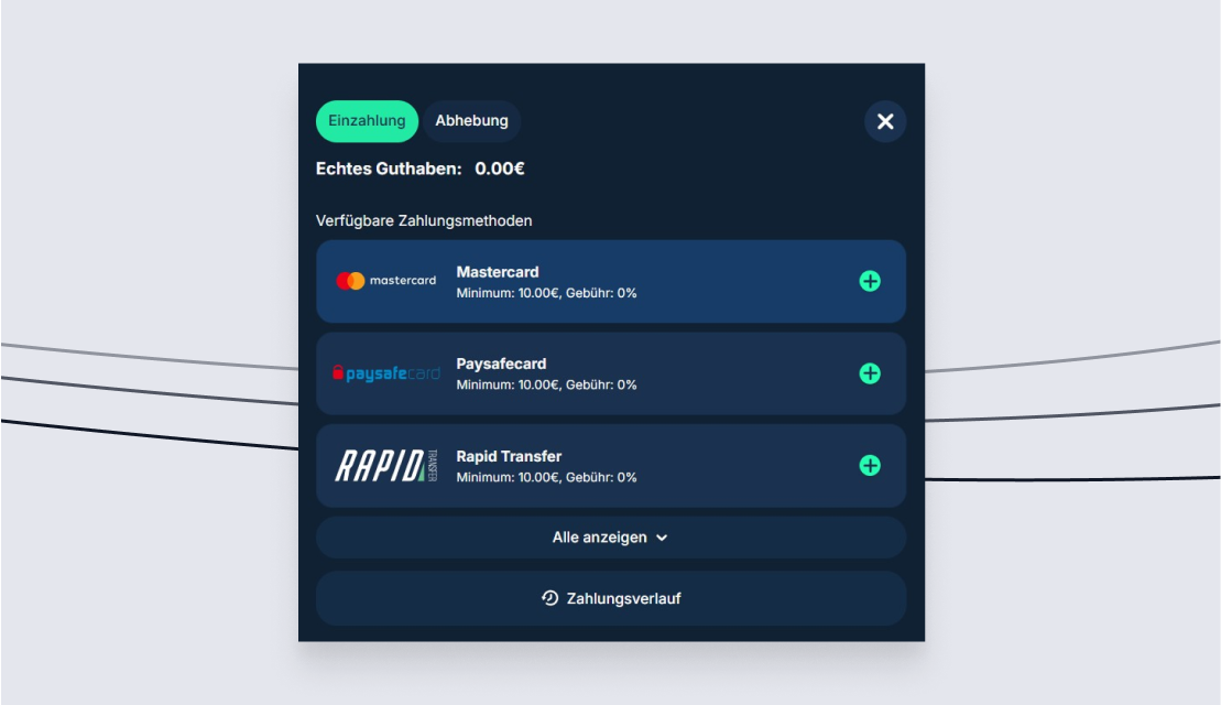 screenshot Playzilla Zahlungsbereich