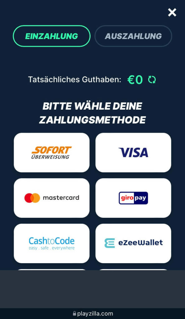Mobile Einzahlung bei PlayZilla