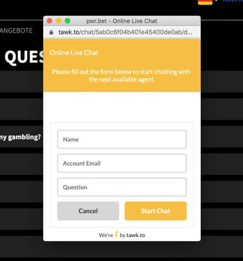 PWR.bet Online Live Chat Kontaktformular