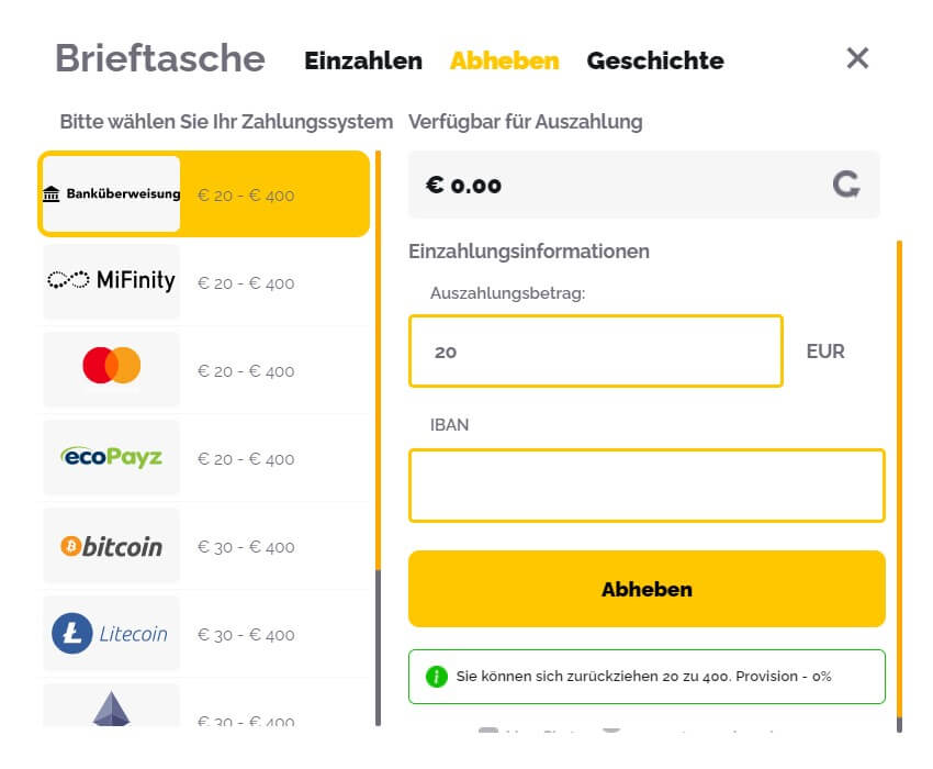 Auszahlung im Regals Casino