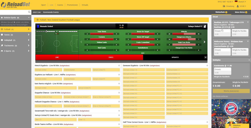 Livewetten von ReloadBet