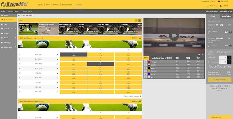 Virtuelle Wetten von ReloadBet