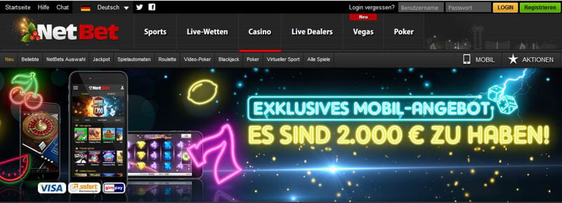 Casino Oberfläche beim Wettanbieter NetBet (Quelle: NetBet)