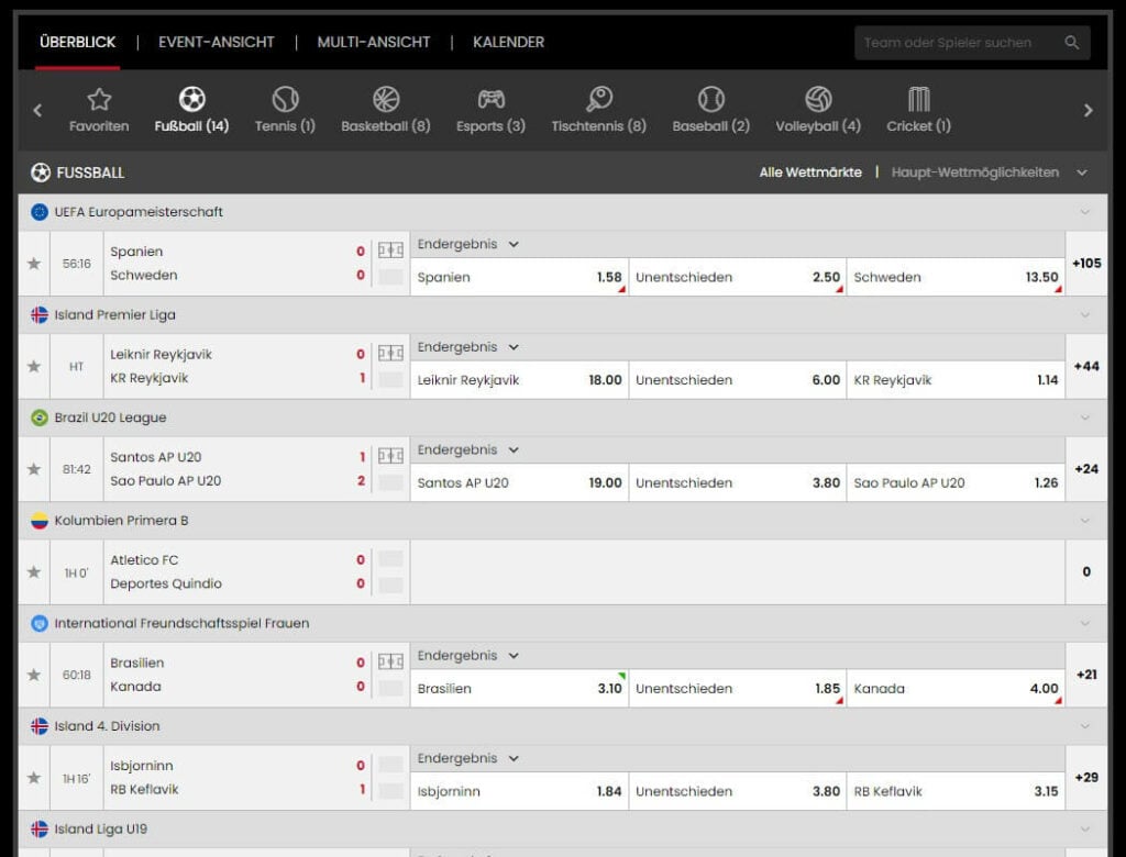 Livewetten von Select.bet