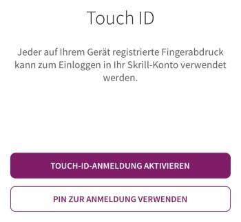 Touch ID bei Skrill einstellen