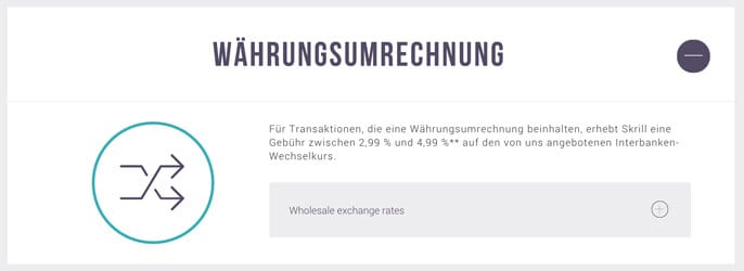 Skrill bietet auf der Webseiten einen Währungsumrechner (Quelle: Skrill)