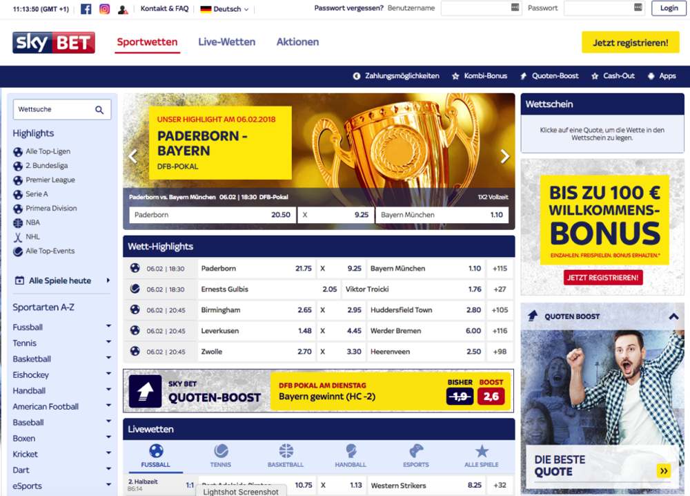 SkyBet Startseite