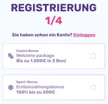 Auswählen des Willkommensbonus