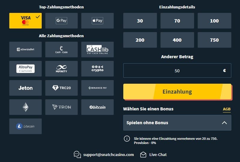 Einzahlung Snatch Casino Sportwetten