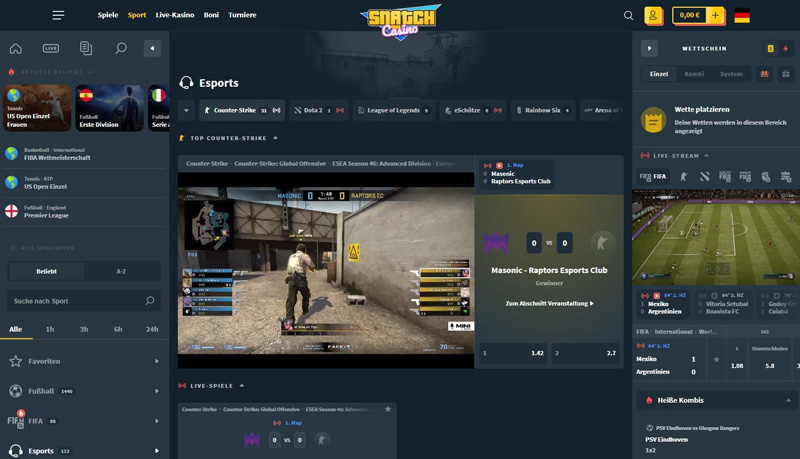 eSports Snatch Casino Sportwetten