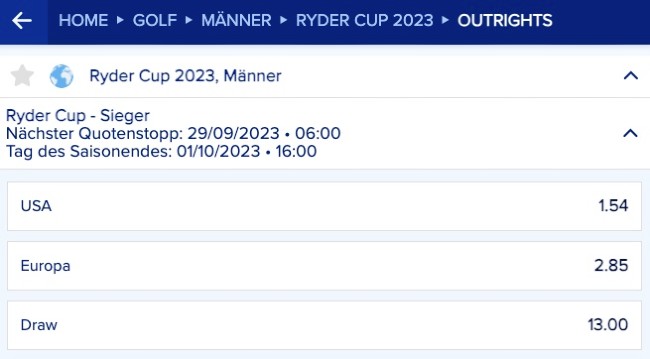 Quoten beim Ryder Cup