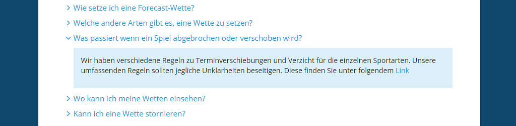 Für Spielabbrüche verweist Sportingbet auf unterschiedliche Regelungen je nach Sportart (Quelle: Sportingbet)