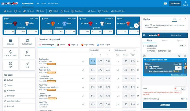Wettangebot von Sportingbet