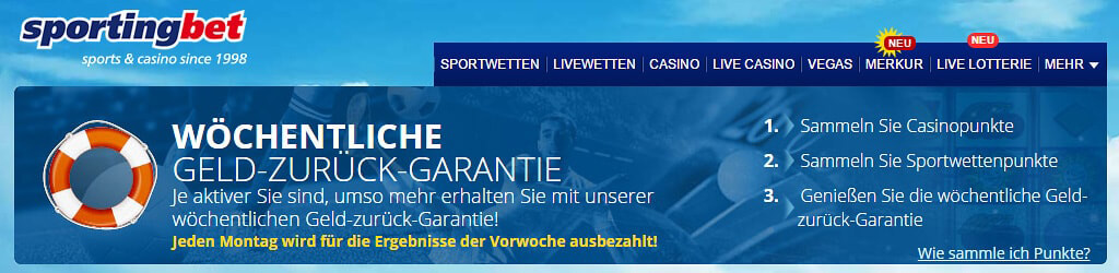 Sportingbet belohnt aktive Bestandskunden u.a. mit einer "Geld-Zurück-Garantie" (Quelle: Sportingbet)