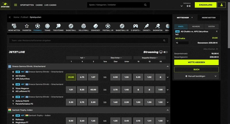 Livewetten von Sportuna