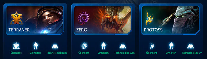 Terraner, Zerg , Protos - die 3 Rassen bei Starcraft II (Quelle: eu.battle.net)