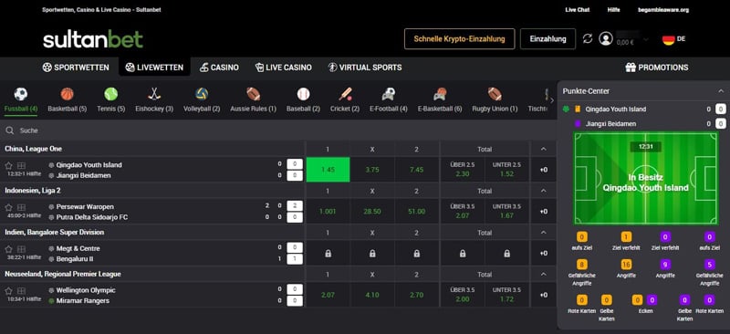 Livewetten von Sultanbet Sportwetten