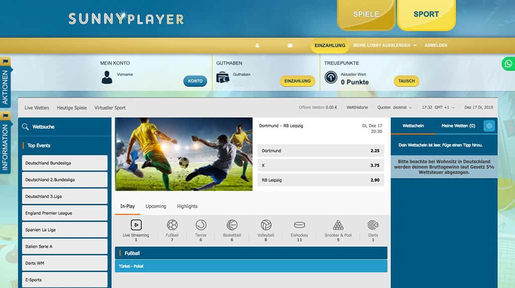 sunnyplayer Sportwetten Erfahrungen – Bedienung & Design