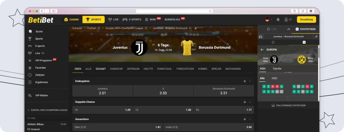 Screenshot Betibet Bedienung & Design desktop