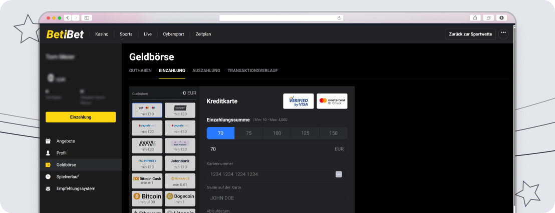 Screenshot Betibet Einzahlungen & Auszahlungen desktop