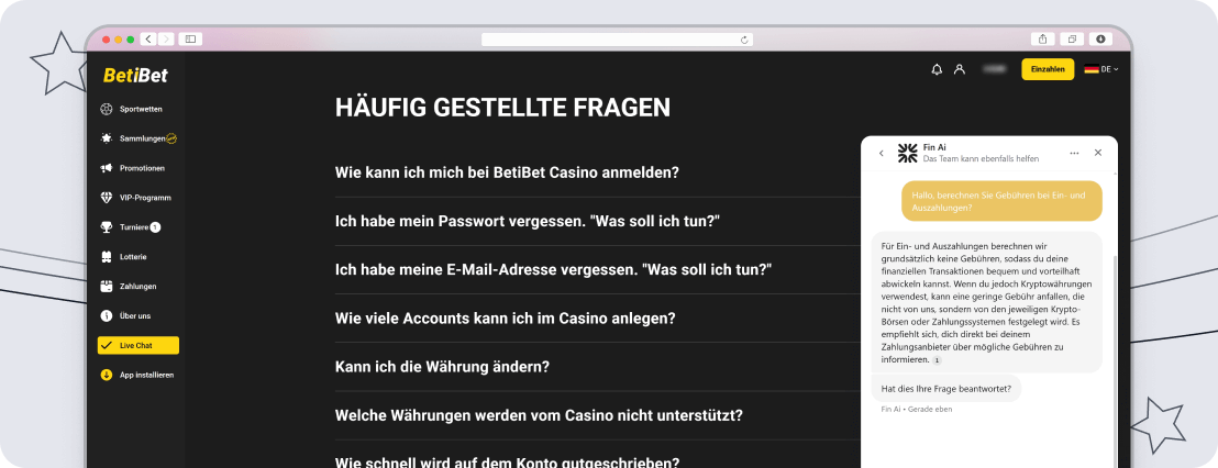 Screenshot Betibet Service & Support desktop