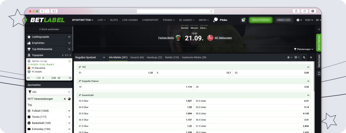 Screenshot Handball Champions League Wetten - Betlabel Wettmärkte desktop