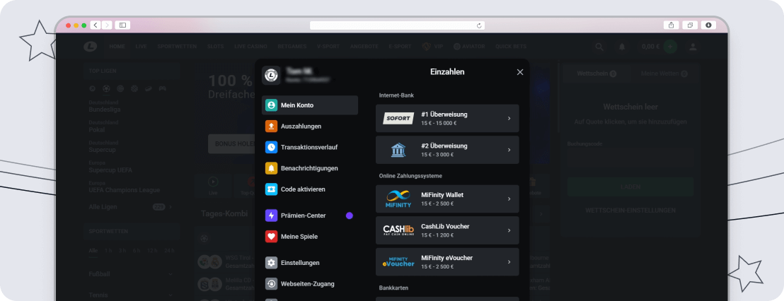 Screenshot Leonbet Einzahlungen Auszahlungen desktop