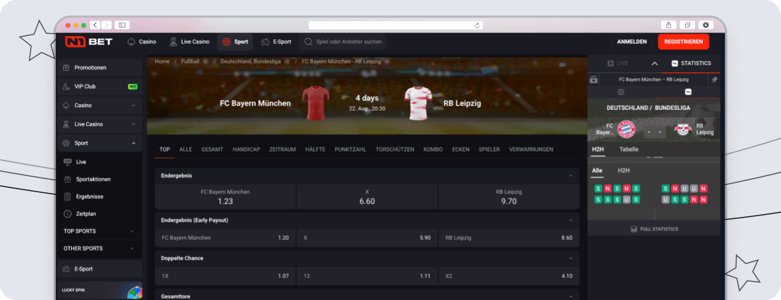 N1BET Bedienung und Design desktop