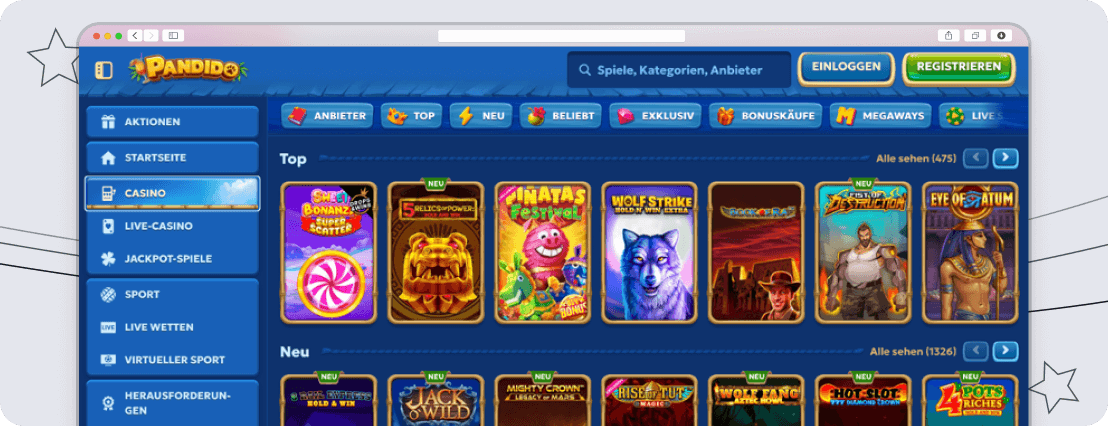 screenshot Pandido Casino desktop