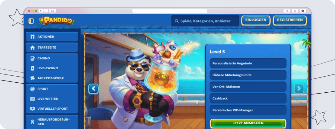 screenshot Pandido VIP-Programm desktop