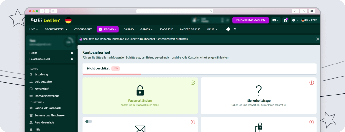 Screenshot SpinBetter Seriosität & Sicherheit desktop