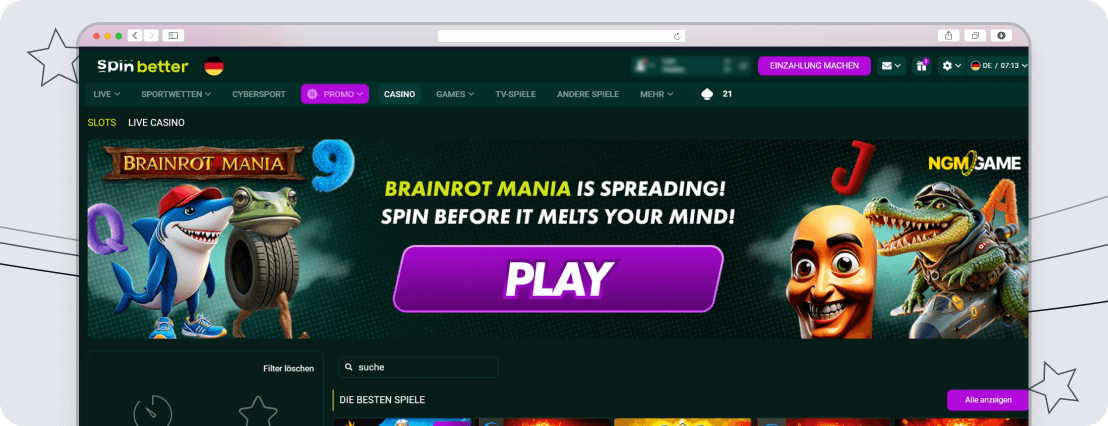 Screenshot SpinBetter Weitere Angebote desktop