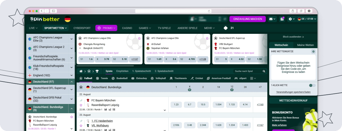 Screenshot SpinBetter Wettangebot desktop