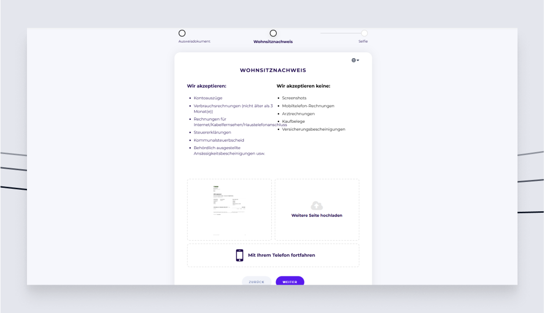 Winnerz Schritt 5 Verifizierung KYC