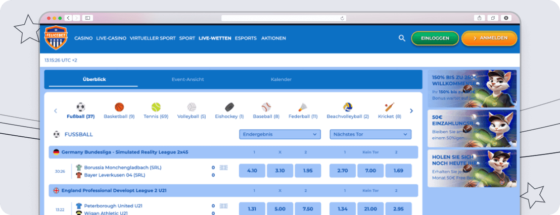 Screenshot FeliceBet livewetten desktop