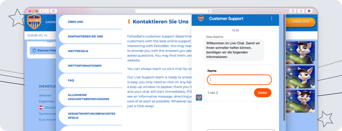 Screenshot FeliceBet support desktop
